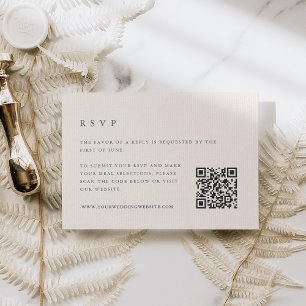 Island Vintage Navy & Ecru Wedding QR Code RSVP Card
