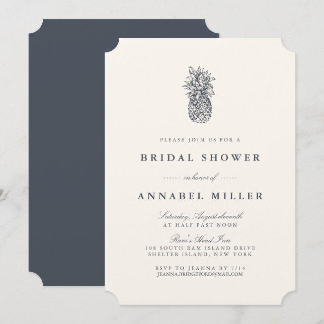 Island Vintage Pineapple Bridal Shower Invitation (Front/Back)