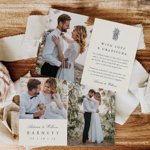 Island Vintage Pineapple Multi Photo Wedding Thank You Card