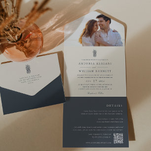 Island Vintage Pineapple Photo Wedding All In One Invitation