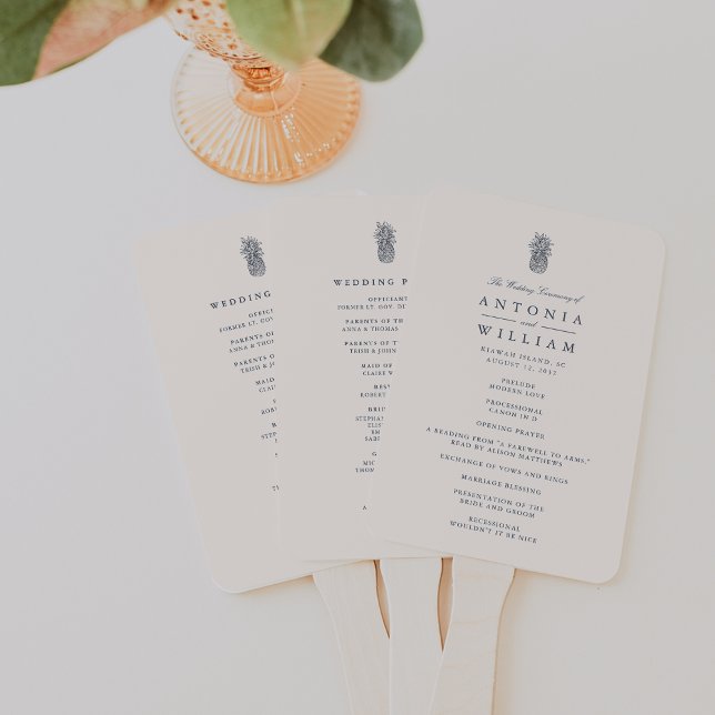 Island Vintage Pineapple Wedding Ceremony Program Hand Fan (Creator Uploaded)