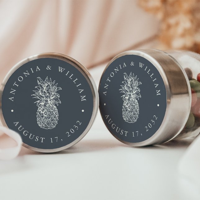 Island Vintage Pineapple Wedding Favour Classic Round Sticker (Creator Uploaded)