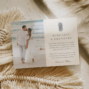 Island Vintage Pineapple Wedding Photo Thank You Card