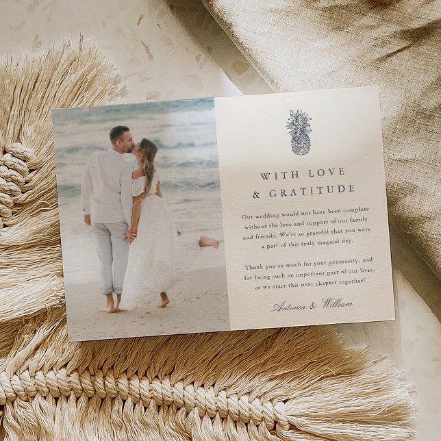 Island Vintage Pineapple Wedding Photo Thank You Card (Creator Uploaded)
