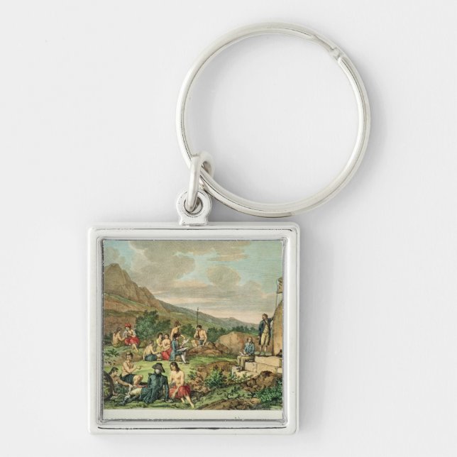 Islanders and Monuments of Easter Island Key Ring (Front)