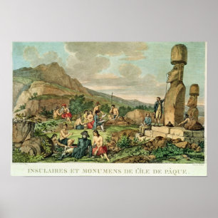 Islanders and Monuments of Easter Island Poster