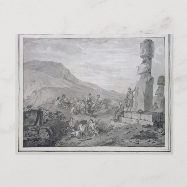 Islanders & Monuments of Easter Island, 1786 Postcard (Front)