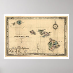 Islands of Hawaii Giles Map - 1876 Poster