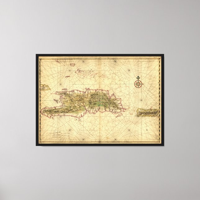 Islands of Hispaniola and Puerto Rico Map (1639) Canvas Print (Front)