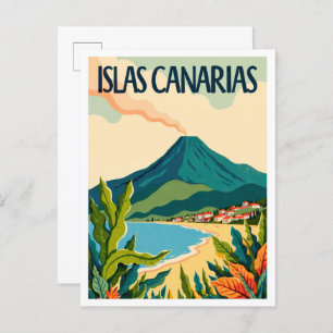 Islas Canarias Spain Vintage Illustration Travel Postcard