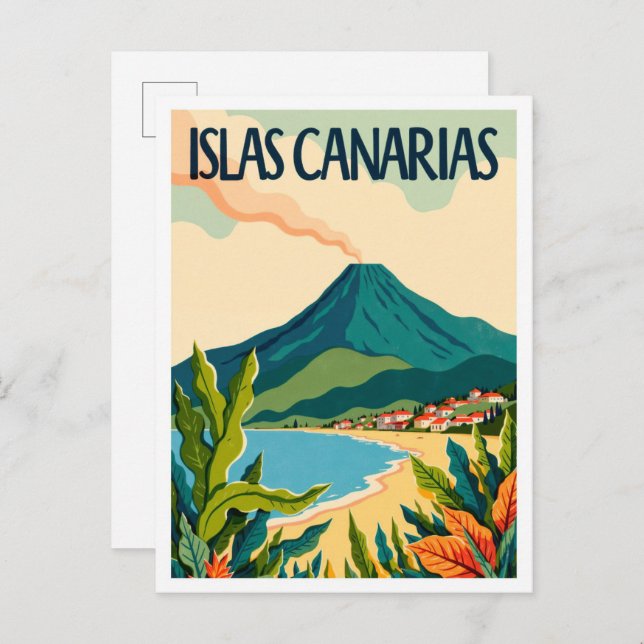 Islas Canarias Spain Vintage Illustration Travel Postcard (Front/Back)
