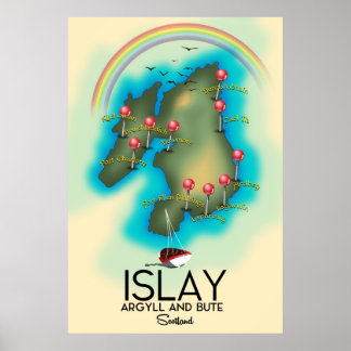 Islay, Inner Hebrides , scotland map travel art Poster