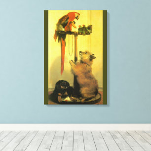 Islay, Tilco, a Macaw and Love Birds by Landseer Canvas Print