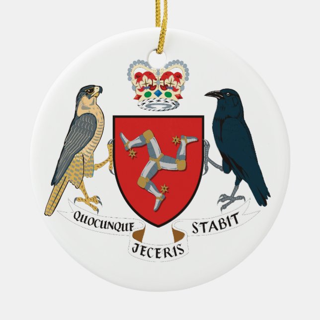 Isle of Man Coat of Arms Ceramic Tree Decoration (Front)