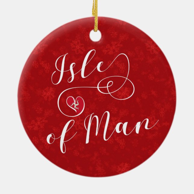 Isle of Man Flag In A Heart, Manx Ceramic Tree Decoration (Back)