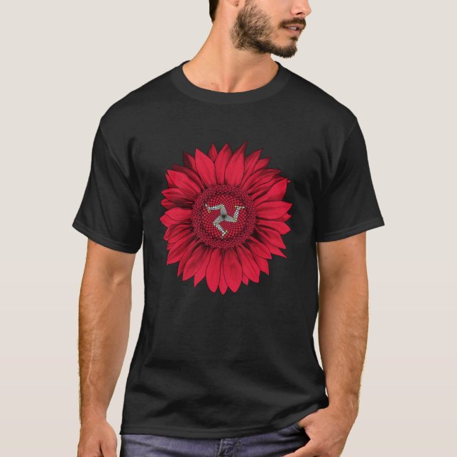 Isle of Man Flag Sunflower Manx Roots Proud Patrio T-Shirt (Front)