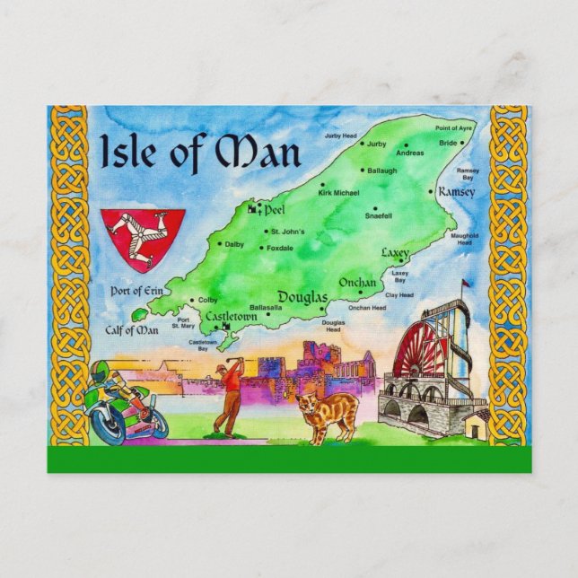 Isle of Man Map Postcard (Front)