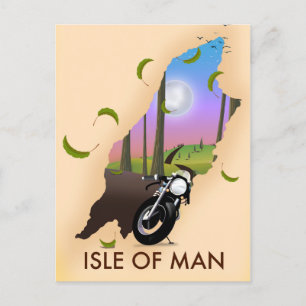 Isle of man motorcycle map travel poster postcard