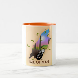 Isle of man motorcycle map travel poster Two-Tone coffee mug