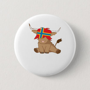 Isle of Orkney flag gift scottish highland cow cut 6 Cm Round Badge