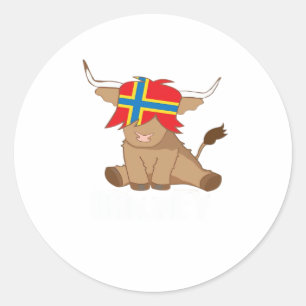 Isle of Orkney flag gift scottish highland cow cut Classic Round Sticker
