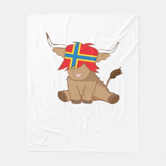 Isle of Orkney flag gift scottish highland cow cut Fleece Blanket (Front)