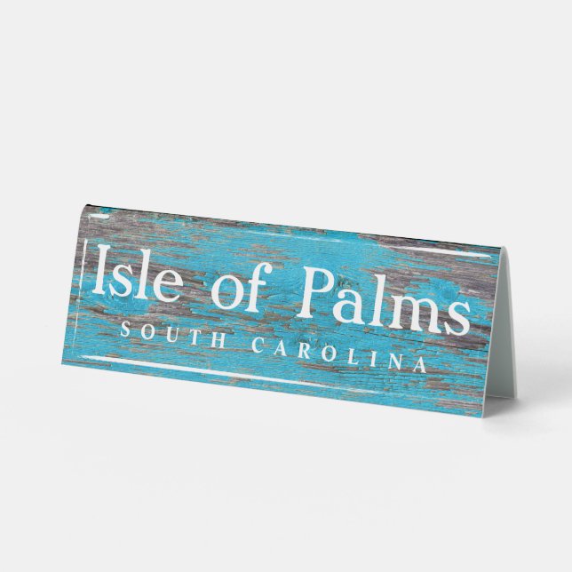 Isle of Palms Beach Name Distressed Blue Wood (Front)