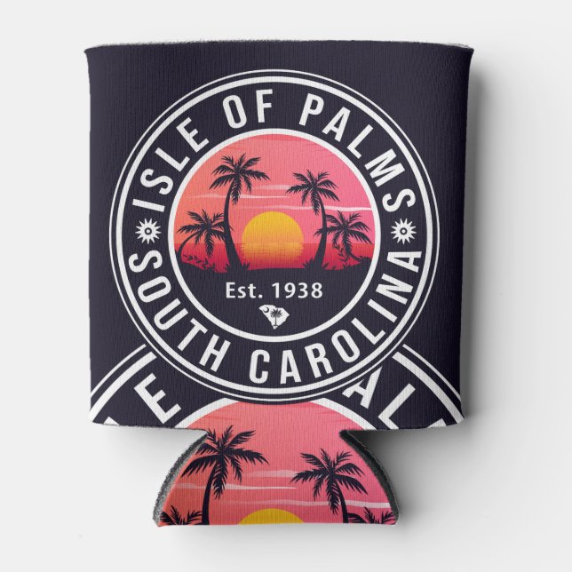 Isle of Palms Florida Retro Sunset Souvenir Can Cooler (Front)