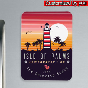 Isle of Palms lighthouse SC Retro Sunset Souvenirs Magnet