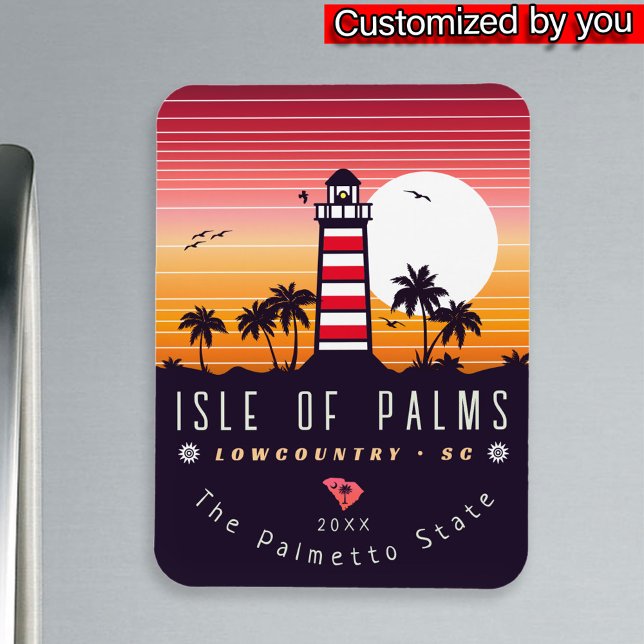 Isle of Palms lighthouse SC Retro Sunset Souvenirs Magnet (Creator Uploaded)