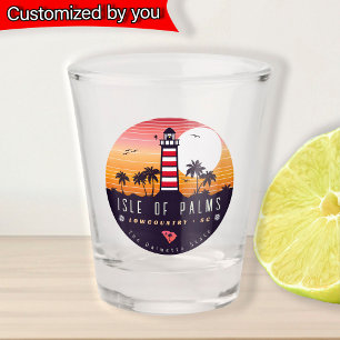 Isle of Palms lighthouse SC Retro Sunset Souvenirs Shot Glass
