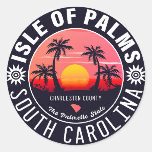 Isle of Palms SC Retro Sunset Souvenirs 80s Classic Round Sticker