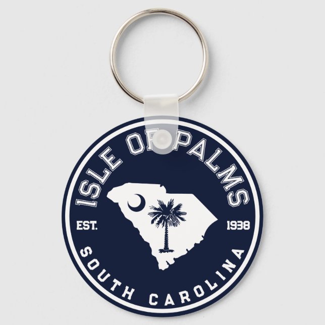 Isle of Palms South Carolina Flag Map Navy Key Ring (Front)