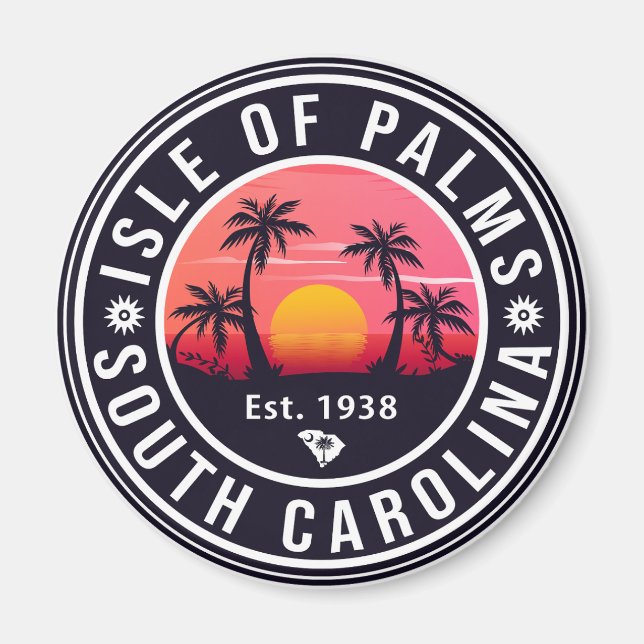Isle of Palms South Carolina Retro Sunset Souvenir Magnet (Front)
