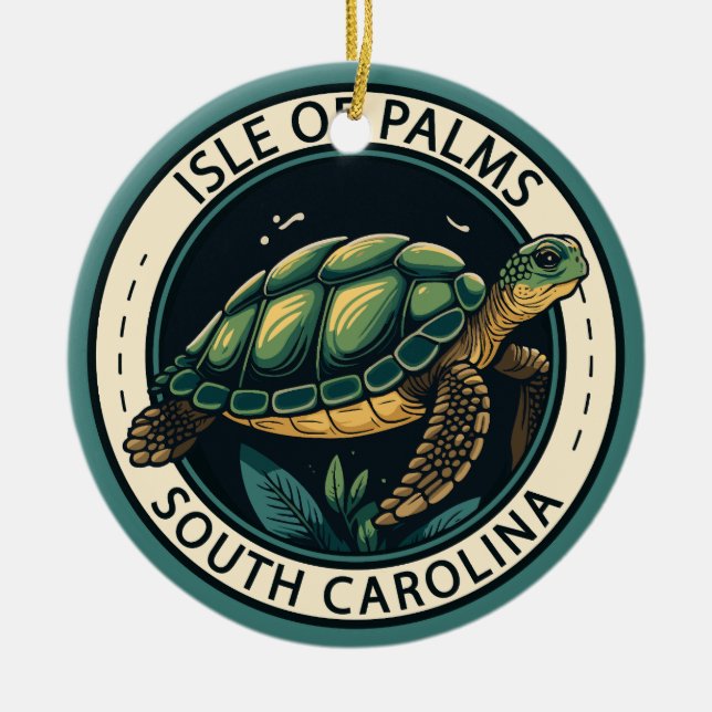 Isle of Palms South Carolina Turtle Badge Ceramic Tree Decoration (Front)