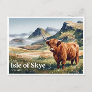 Isle of Skye Highland Cow Country Portree Scotland Postcard