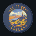 Isle of Skye Scotland Retro Distressed Circle Magnet<br><div class="desc">Isle of Skye retro vector travel design. The Isle of Skye,  connected to Scotland's northwest coast by bridge,  is known for its rugged landscapes,  picturesque fishing villages and mediaeval castles.</div>