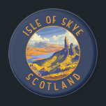 Isle of Skye Scotland Retro Distressed Circle Magnet<br><div class="desc">Isle of Skye retro vector travel design. The Isle of Skye,  connected to Scotland's northwest coast by bridge,  is known for its rugged landscapes,  picturesque fishing villages and mediaeval castles.</div>