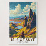 Isle of Skye Scotland Travel Art Vintage Jigsaw Puzzle<br><div class="desc">Isle of Skye retro vector travel design. The Isle of Skye,  connected to Scotland's northwest coast by bridge,  is known for its rugged landscapes,  picturesque fishing villages and mediaeval castles.</div>
