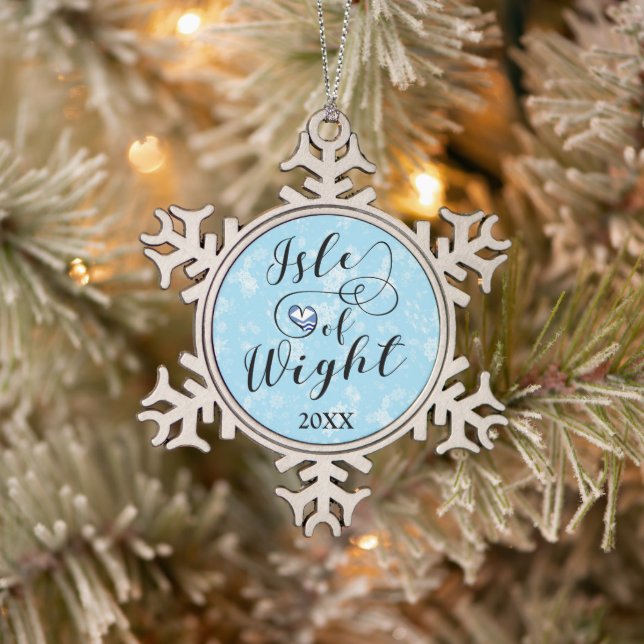 Isle of Wight Flag In Heart Snowflake Pewter Christmas Ornament (Tree)