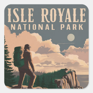 Isle Royale National Park Backpacking Travel Art Square Sticker
