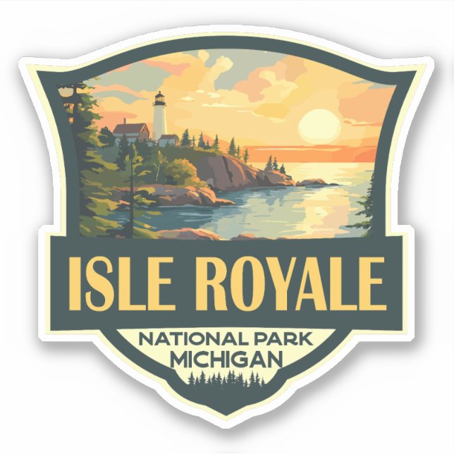 Isle Royale National Park Illustration Retro Badge (Front)