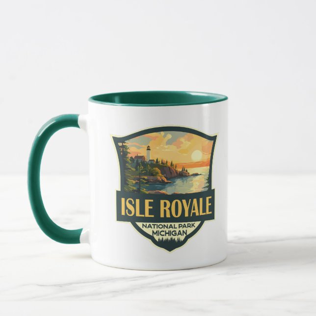 Isle Royale National Park Illustration Retro Badge Mug (Left)