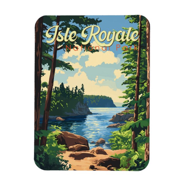 Isle Royale National Park Illustration Travel Art Magnet (Vertical)