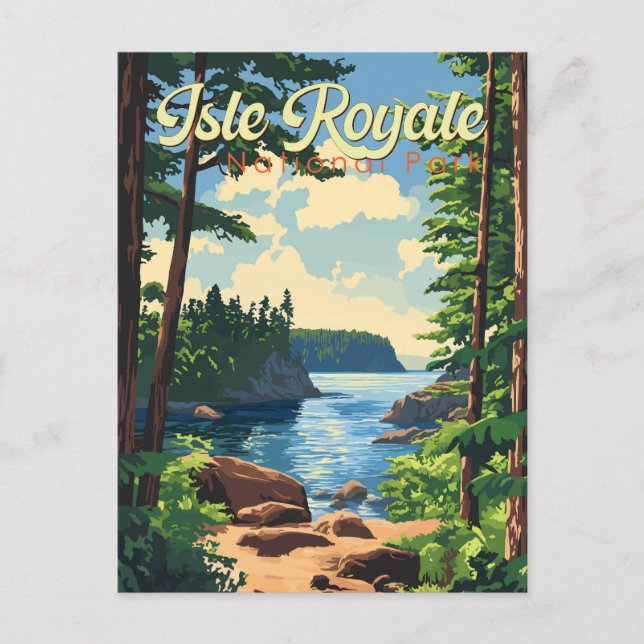 Isle Royale National Park Illustration Travel Art Postcard (Front)