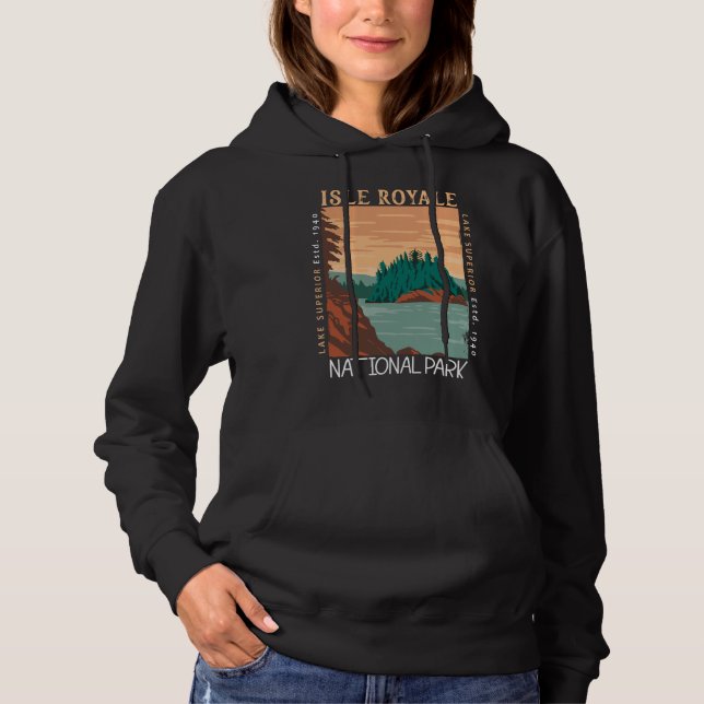 Isle Royale National Park Lake Superior Distressed Hoodie (Front)