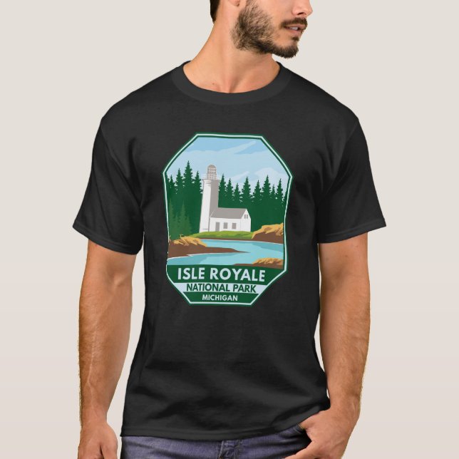 Isle Royale National Park Lighthouse Retro Emblem T-Shirt (Front)