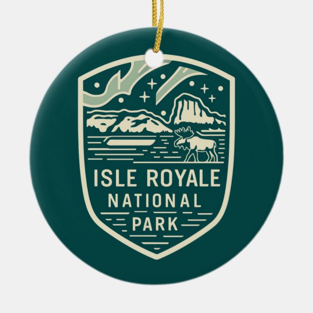 Isle Royale National Park Magical Night Emblem Ceramic Tree Decoration (Front)