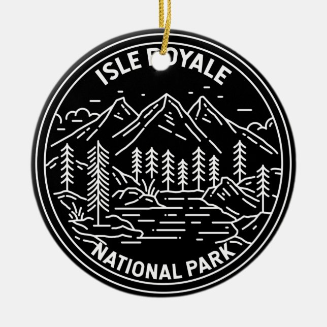 Isle Royale National Park Michigan Monoline Ceramic Tree Decoration (Front)