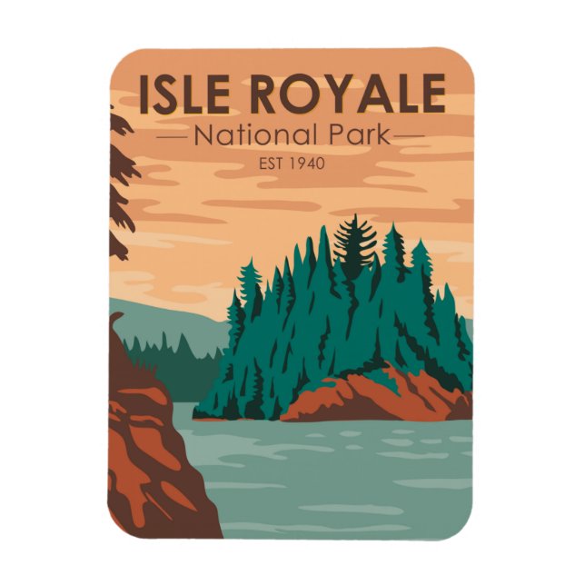 Isle Royale National Park Michigan Vintage Magnet (Vertical)